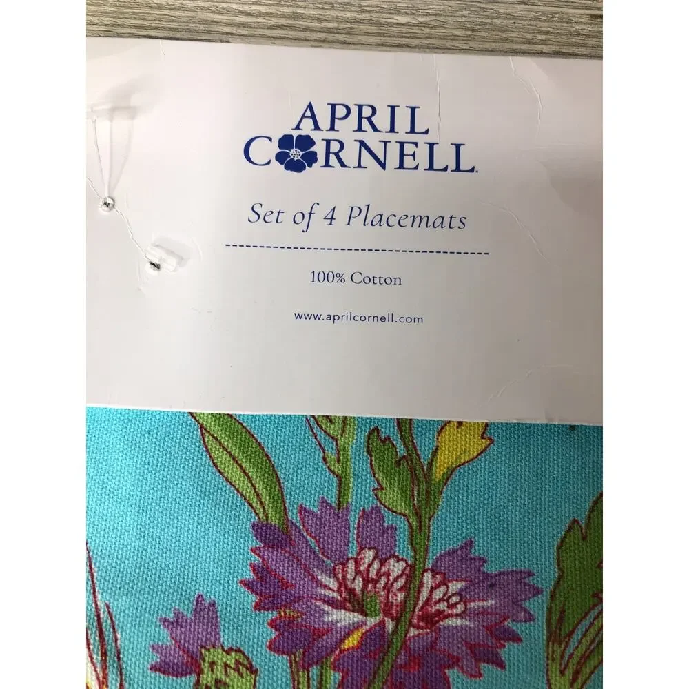 April Cornell Placemats Wildflower Aqua Turquoise Blue 14x 19